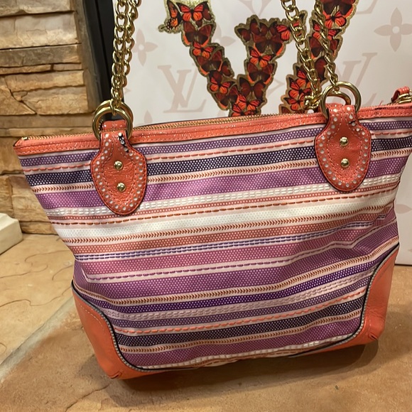 Coach Pink and Orange Striped Bag - Picture 4 of 11